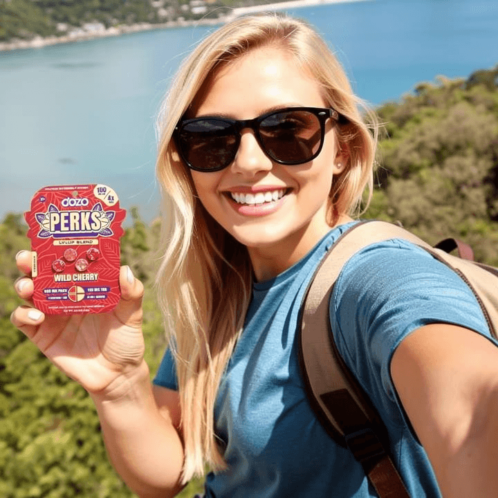 Happy man wearing sunglasses and beanie showing peace sign